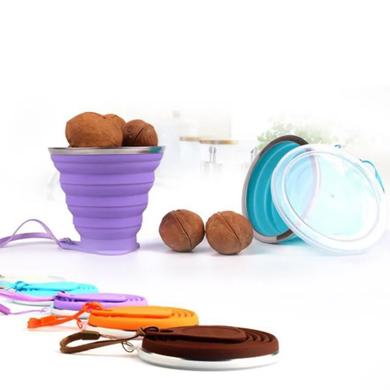 Нержавеющая сталь складная силиконовая чашка с шнурком/Пылезащитная крышка