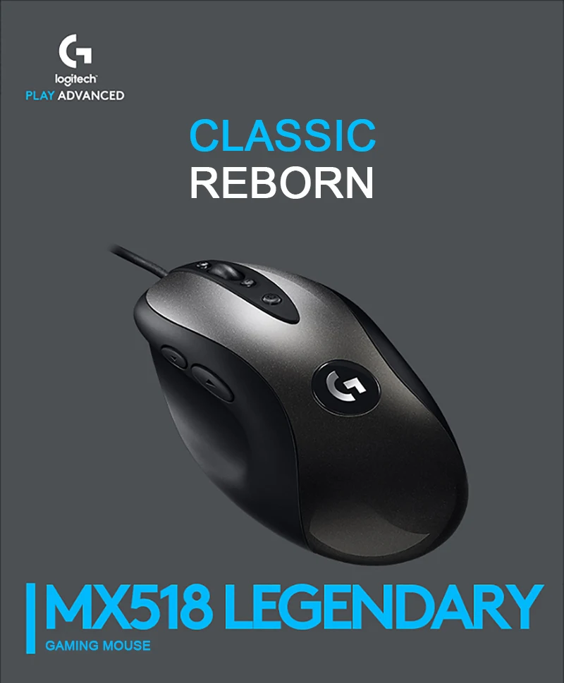Оригинальная классическая и удобная мышь logitech MX518, оптическая игровая мышь, Классическая мышь с уровнем температуры, поддержка официального тестирования