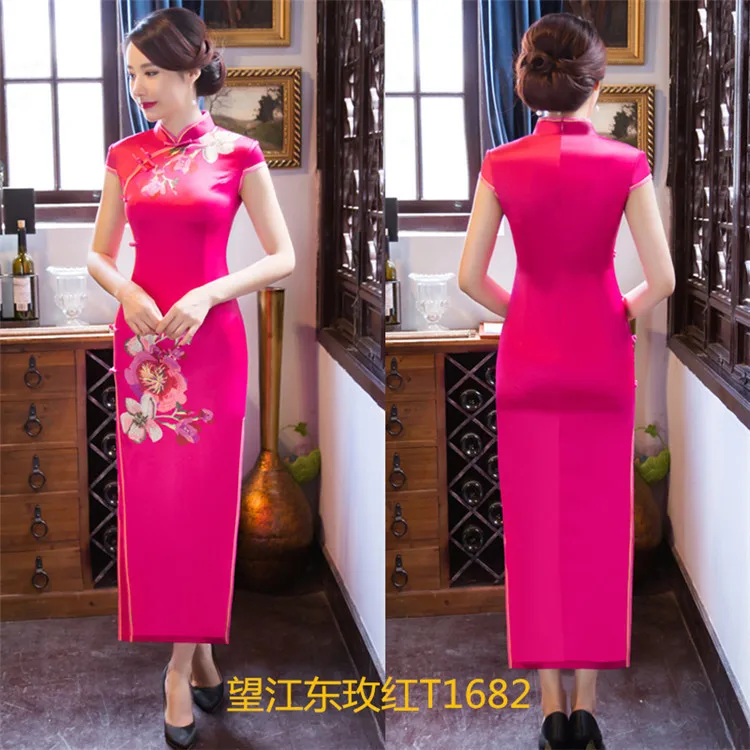 Традиционное современное китайское платье Ципао cheongsam свадебное платье для женщин летнее женское длинное красное зеленое черное размера плюс шелк