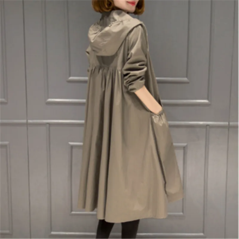 Весенняя Новинка Корейская ветровка с капюшоном Женская Длинная свободная