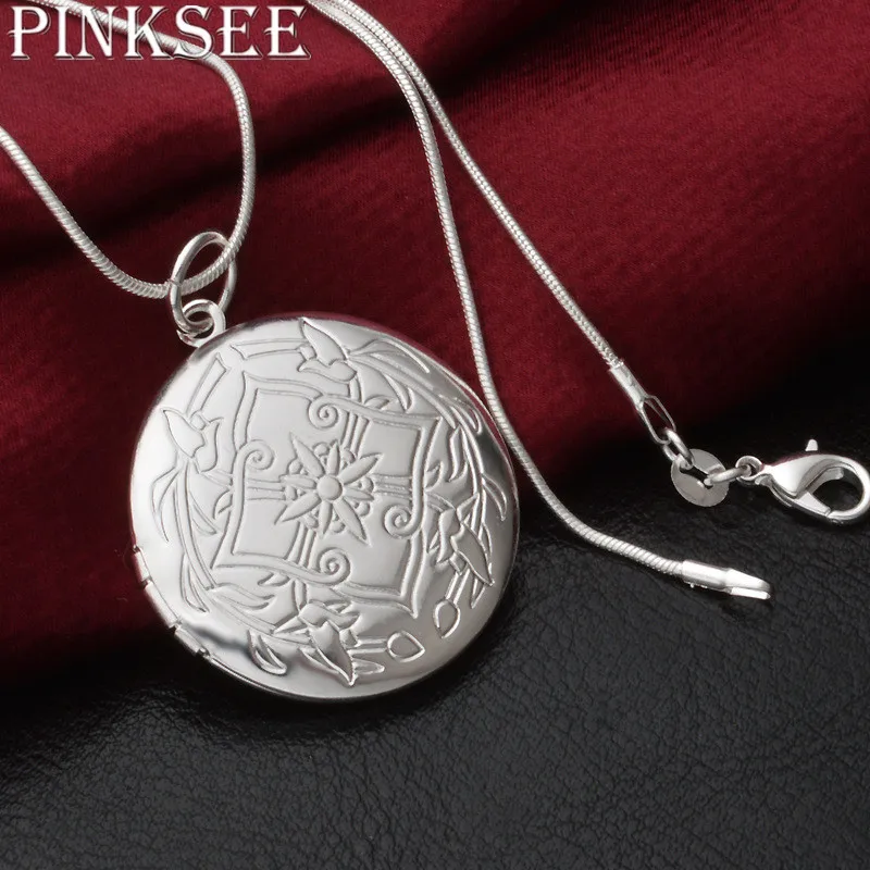 PINKSEE 1 шт. строительный цветочный узор резной круглый медальон фото ожерелье