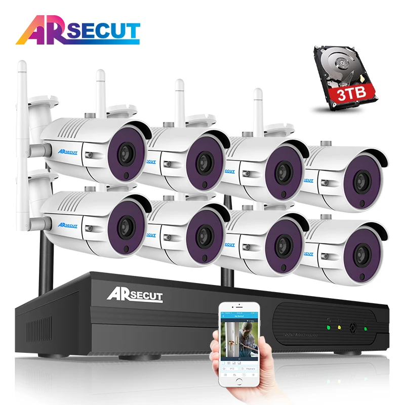 AR 8CH Беспроводной NVR системы видеонаблюдения P2P 1080 P ip камера Wi Fi водонепроницаемый