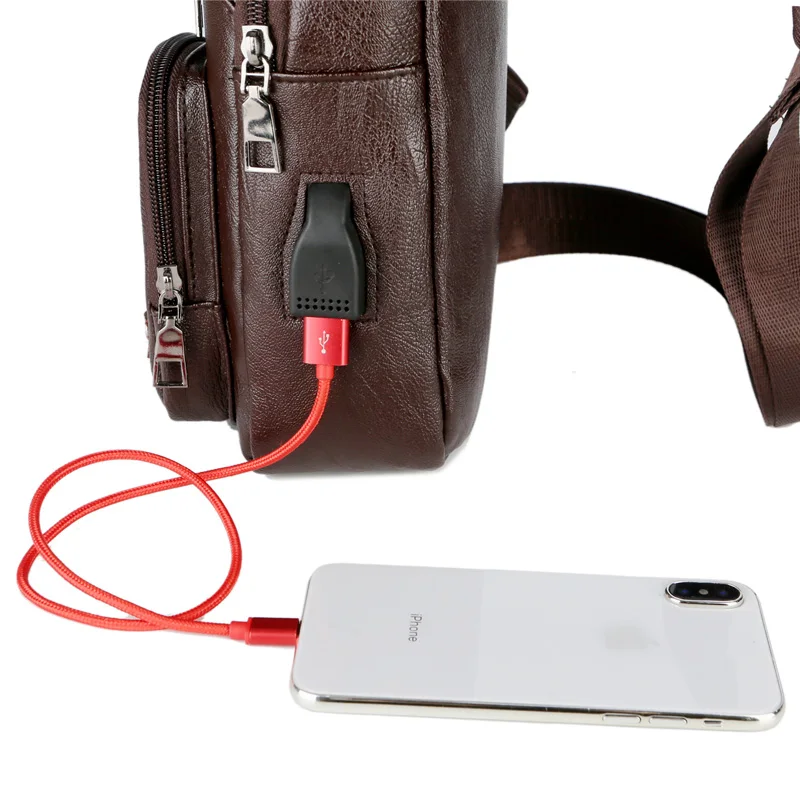 Мужская сумка через плечо из искусственной кожи с usb-зарядкой защитой от кражи