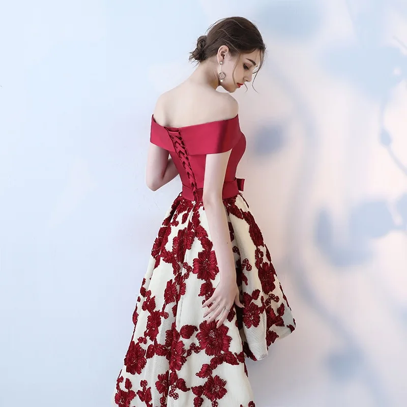 Ламия Винтаж бордовый атласный высокий низкий Выпускные платья 2021 банкет