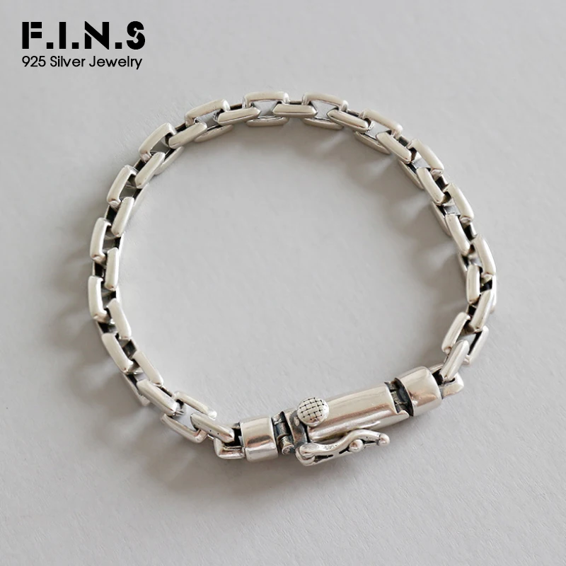 F.I.N.S настоящий 925 пробы серебряный браслет простые женские мужские браслеты с шармами браслеты Цепочка браслет серебряная бижутерия