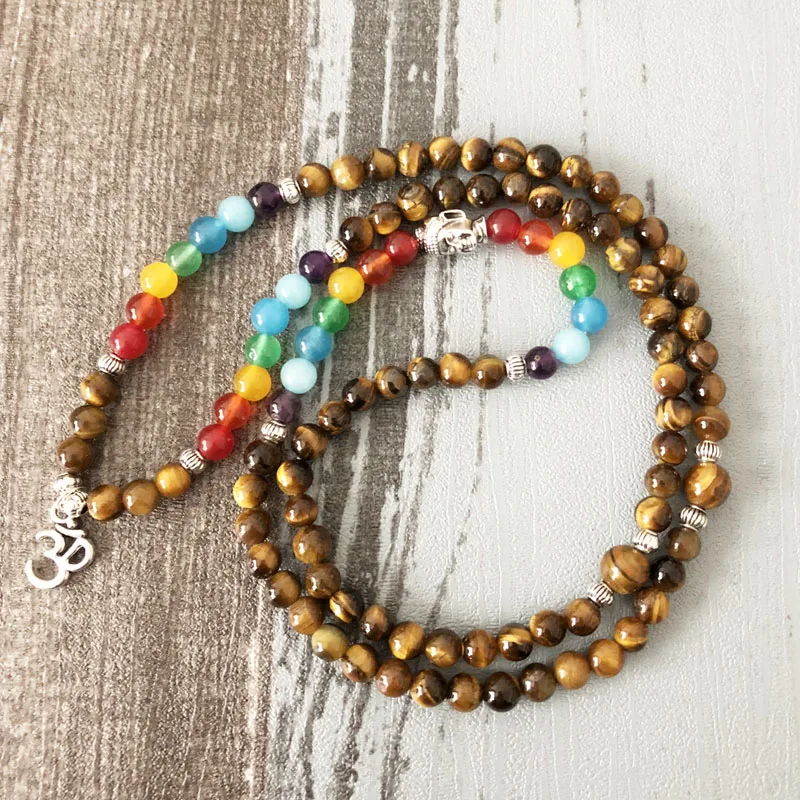 Буддистские бусины мала браслет Будды йоги Ом для медитации тигровый глаз четки