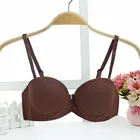 Бесшовный Бюстгальтер кофейного цвета с уплотненными чашками, однотонная Сексуальная футболка с глубоким вырезом, нижнее белье, женский бюстгальтер пуш-ап, повседневное мягкое белье бюстгальтер под свадебное платье