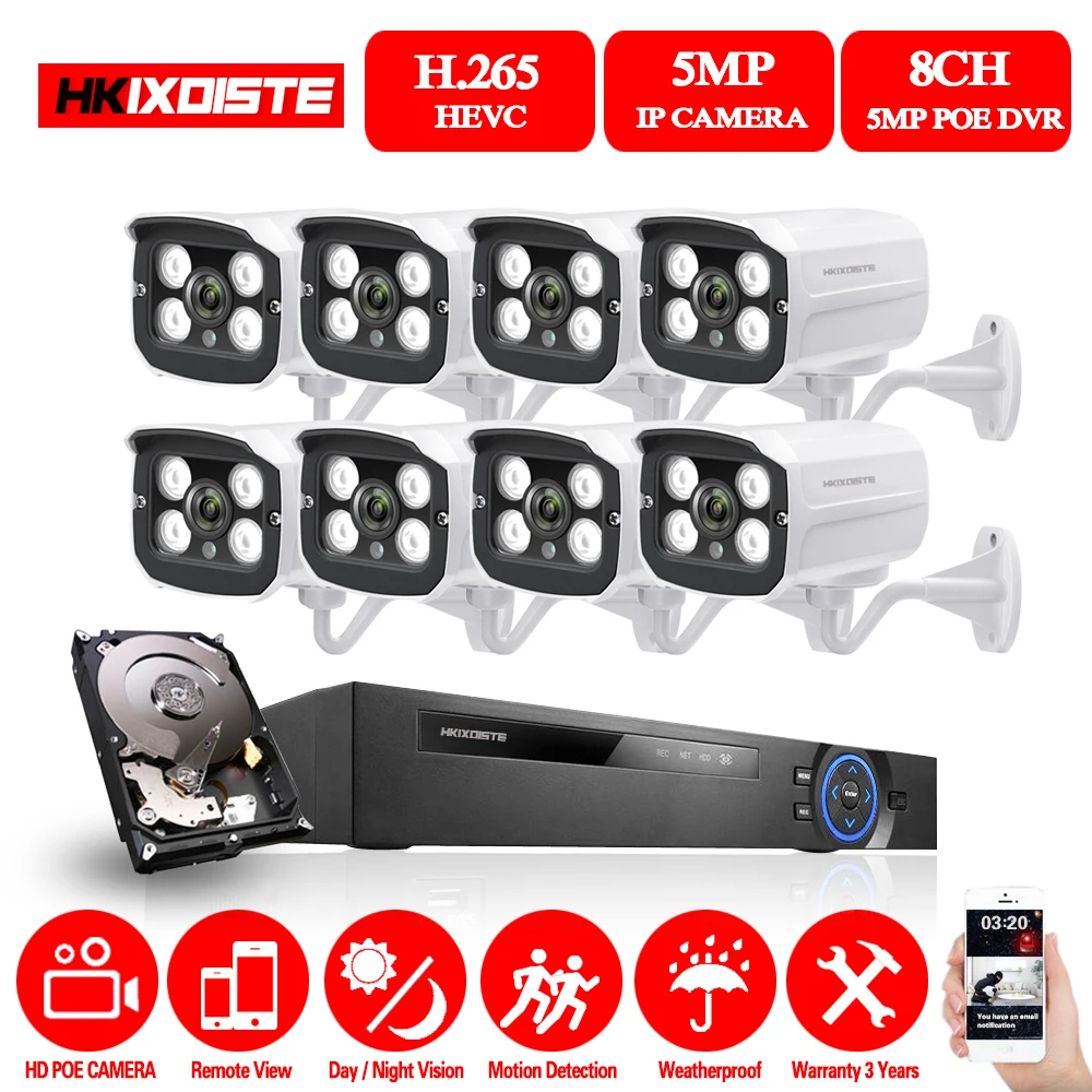 5MP CCTV система POE h.265 NVR комплект 48V Power Onvif 4K массив безопасности HD IP камера наружная