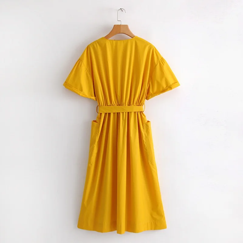 Модное однотонное платье с поясом и воротником для сада|collar dress|dress fashionfashion dress |