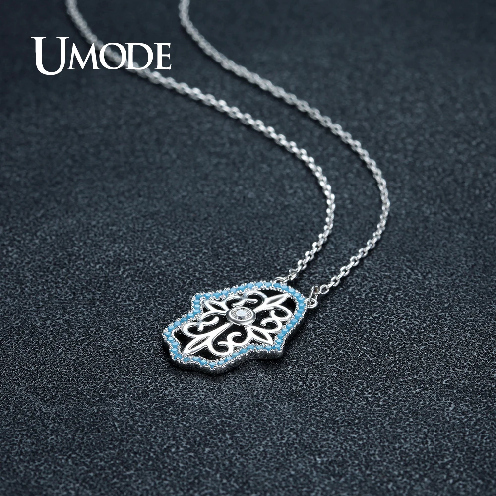 UMODE New Unique Arab Hand of Fatima Charm Pendant Necklaces for Women White Gold Color Hamasa Fashion Accessories AUN0241B | Украшения и