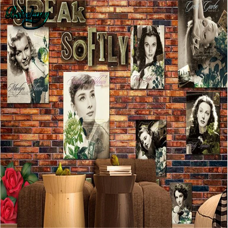 beibehang Retro Nostalgic Europe and the United States beautiful star brick wall TV background custom murals | Обустройство дома