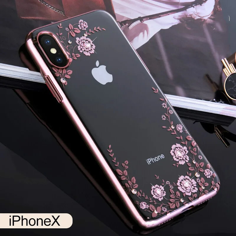 Capinha Para роскошное платье с цветочным узором с цветочным диаманта Bling Стразы чехлов из термопластичного полиуретана(TPU чехол для iPhone XS MAX XR XS X 6S 5S SE 8 6 7 Plus, 7, 8 лет