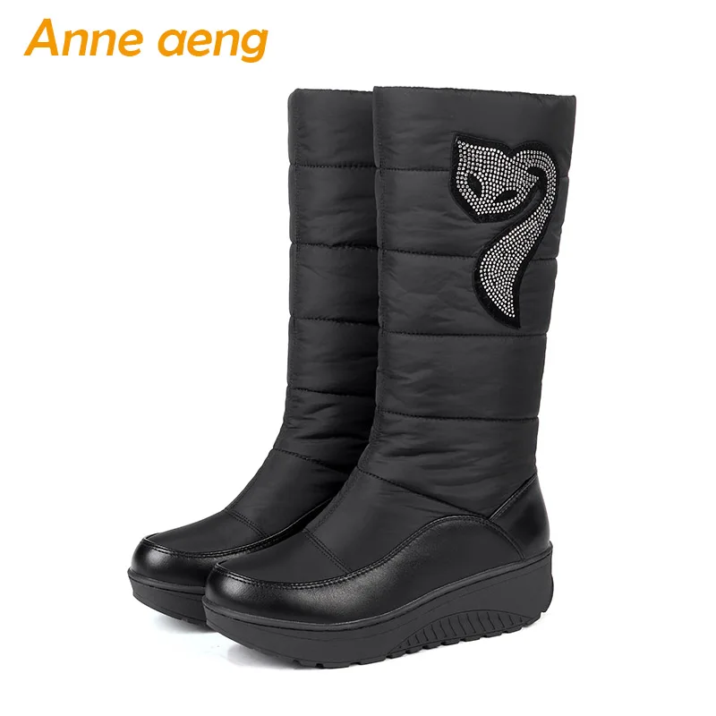 Новинка 2018 зимние женские сапоги до середины икры на среднем каблуке с круглым