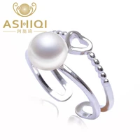 ashiqi s925 sterling silver ring 7 8mm natural freshwater pearl jewelry for women love heart