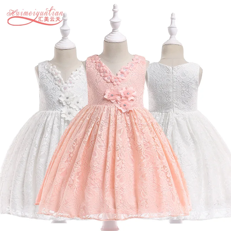 Детская одежда Кружевное платье с v-образным вырезом и цветочным рисунком Одежда