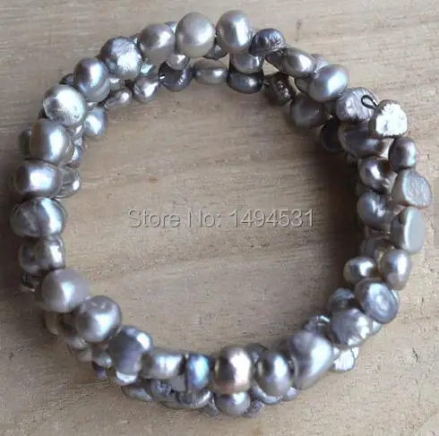 Оптовая продажа жемчужный браслет-темно-серый цвет 4 ряда 6-7 мм настоящий