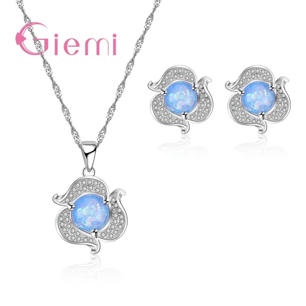 Романтический розовый светло голубой комплект ювелирных изделий в форме цветка