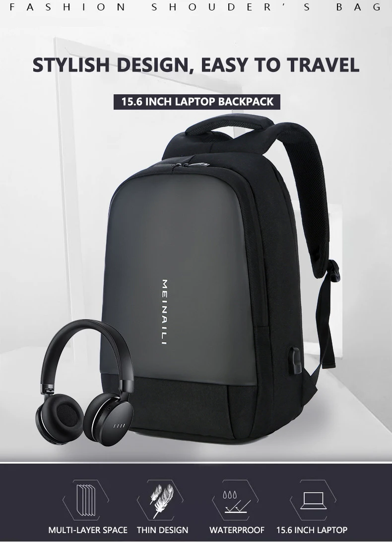 Мужской рюкзак для ноутбука с зарядкой от usb 15,6 дюймов, водонепроницаемый деловой мужской рюкзак для путешествий, школьный рюкзак для студентов и студентов, сумки для iPad