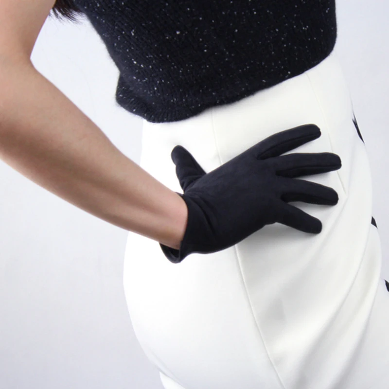 

Woman's Suede Gloves Short Style 21cm Suede Matte Leather Gloves Female Dance Party Simulation Leather Women Mittens JP21