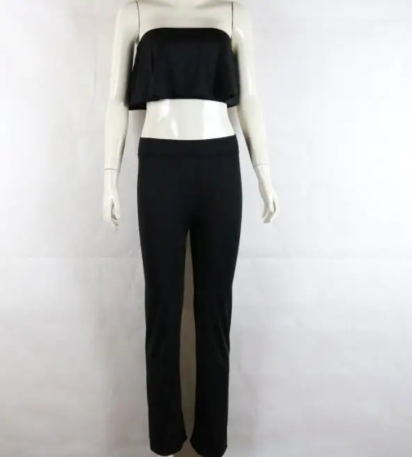 Женский короткий топ с рюшами и длинные штаны летний спортивный костюм из двух