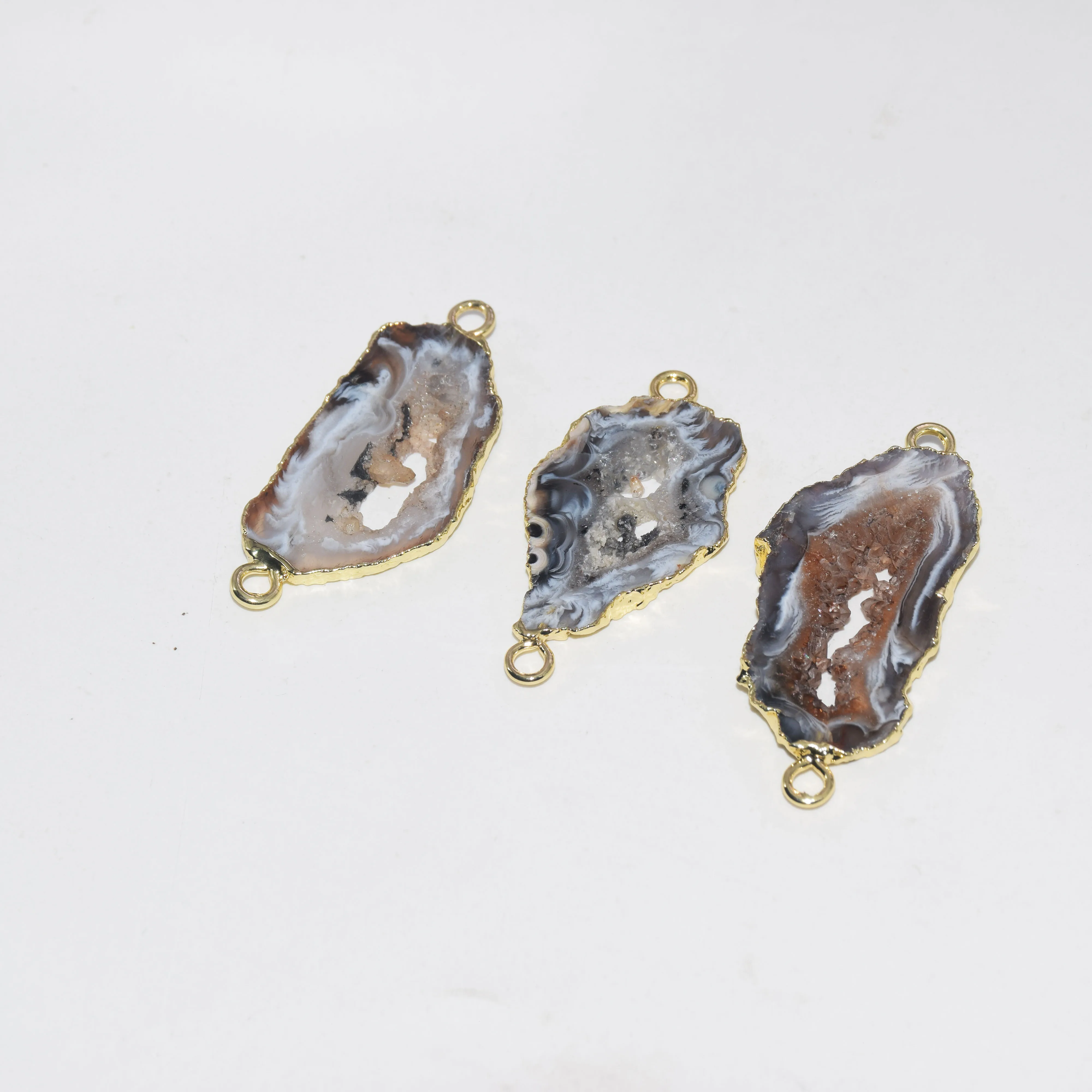 Натуральный жеод Druzy Agates подвеска femme серое отверстие 2 петли золотой ободок