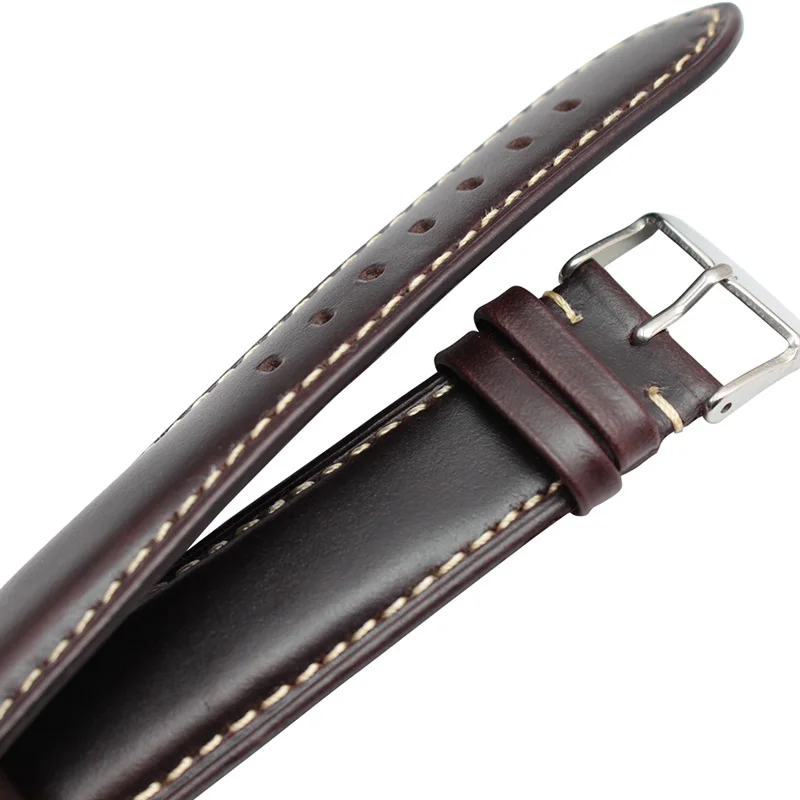 Handmade Genuine Leather Watchbands Men Women Bracelet  18 19 20 21 22 24mm VINTAGE Watch Band Strap Wiht Silver Polished Buckle