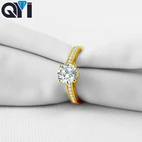 qyi 1 ct 14k solid yellow gold solitaire engagement ring round cut moissanite diamond rings for women