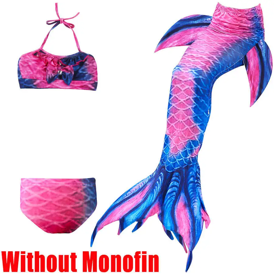 3pcs Without Fins 2 Купальный костюм русалки для девочек, Моноласты, хвосты для купания, плавники, комплект бикини, косплей, детский купальник, хвост русалки, костюм для плавания для девочек - Цвет: 3pcs Without Fins 2