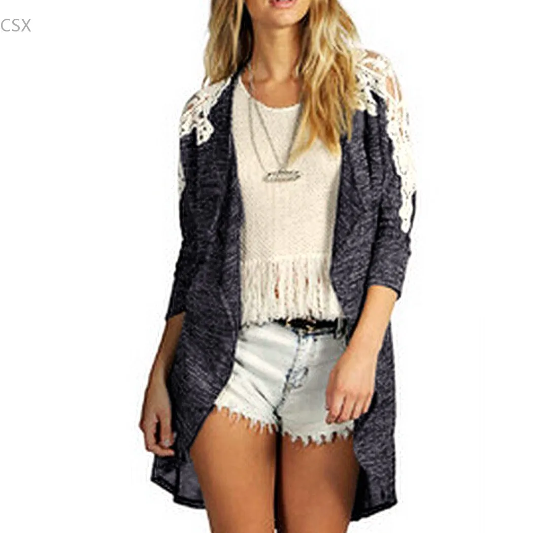 2015 женский кружевной кардиган с нашивками пальто модные осенне зимние куртки