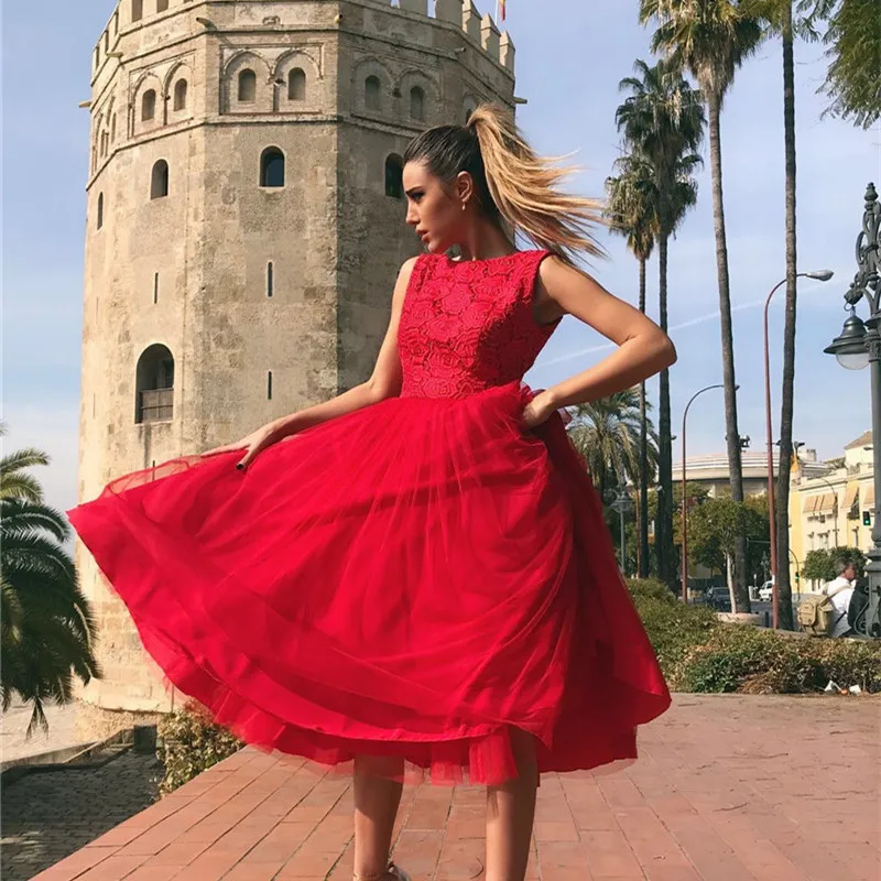 Женское винтажное Кружевное платье миди красное элегантное вечернее с открытой