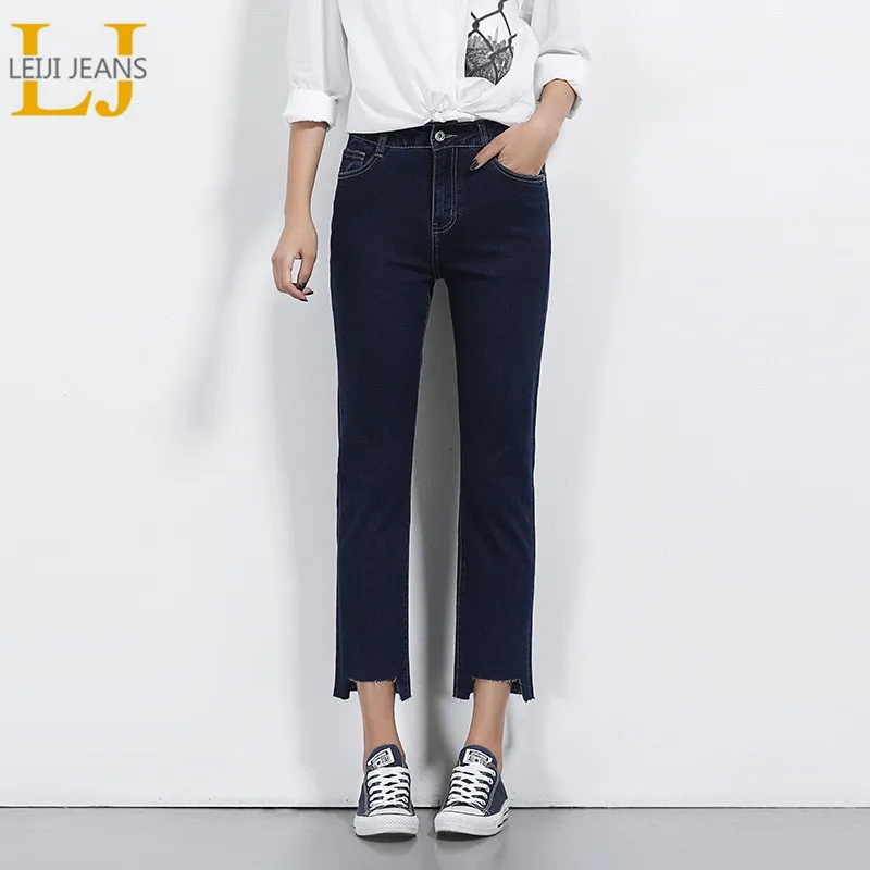 LEIJIJEANS весенние размера плюс 4 одноцветные Необычные манжеты высокая талия длина