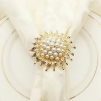 12pcs luxurious napkin hotel wedding supplies napkin ring gold plated diamond pearl napkin buckle desktop decoration
