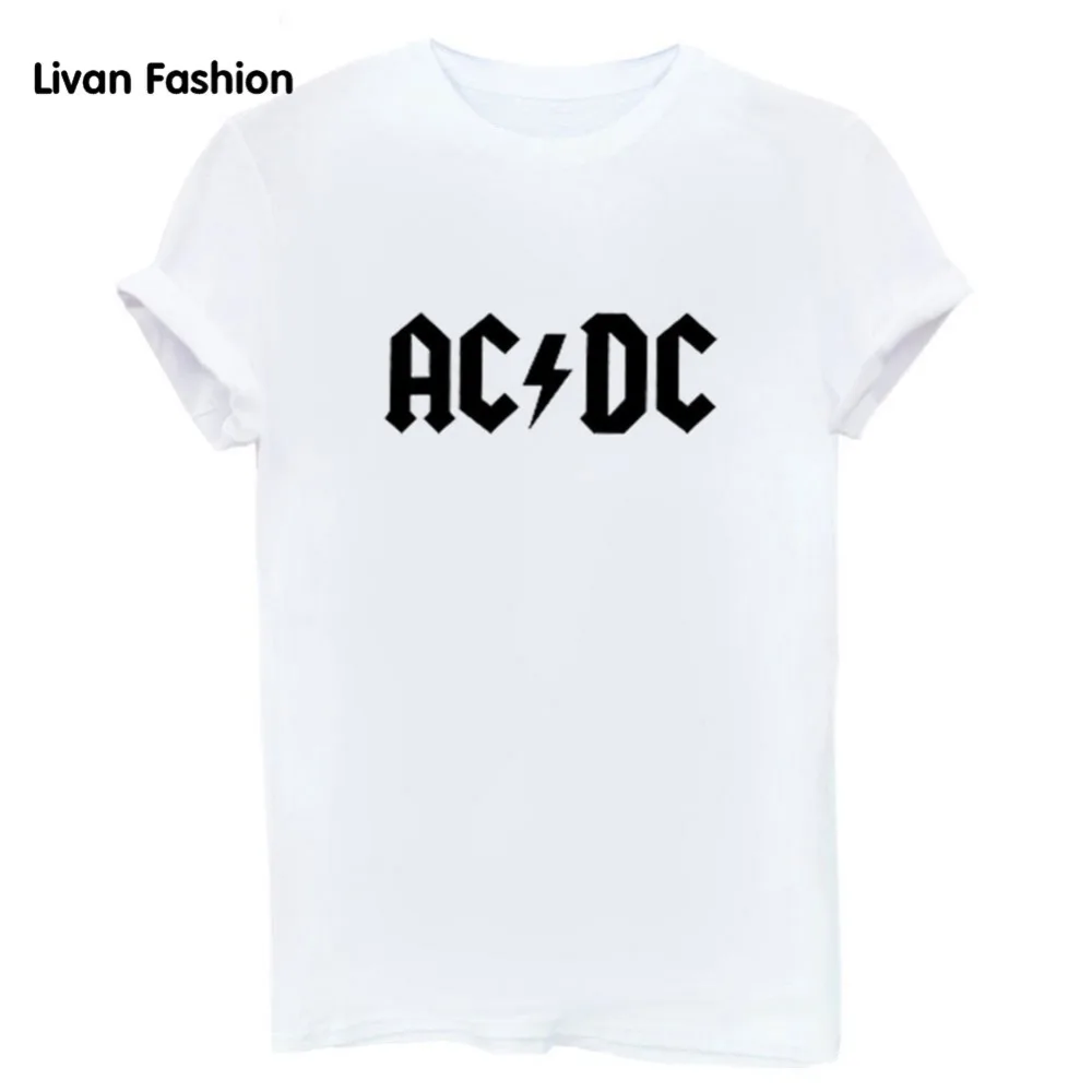 Fashion Women AC DC Letters Print T-Shirts Tops T-shirts In Cotton T Shirt Black White---HLE-TT305 | Женская одежда