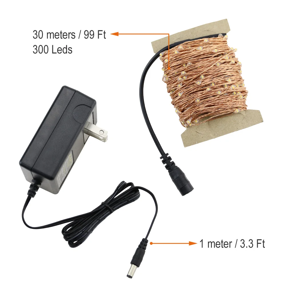 30 м/99FT 300LED гирлянда с медным проводом проводные Рождественские огни декоративные