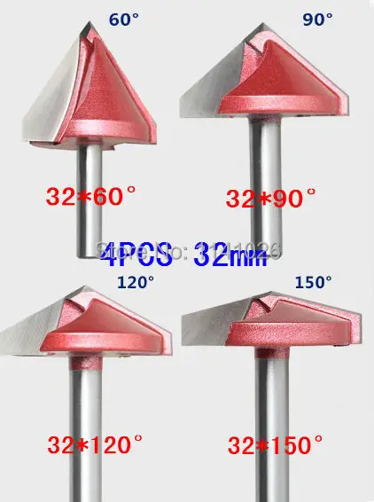 4 шт. (60/ 90/ 120/ 150 градусов) Φ ЧПУ Гравировка 3D V Groove Router Bit Деревообрабатывающий