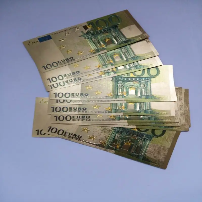 24 К золотой фольги банкнот 100 евро Двусторонняя Цветная Печать Билл Деньги