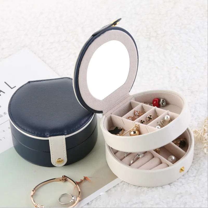 

NEW Women's Mini stud&earrings&rings double-deck Jewelry Box Useful Makeup Organizer Travel Portable Jewelry Box for women