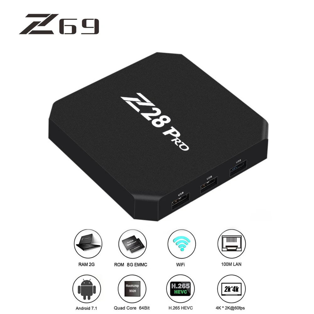 Z69 ТВ приставка Smart Android 7 1 Z28 PRO 2G DDRS 16G HD 2 4G wifi 100M Ethernet 4K IP tv Midia потоковый плеер |