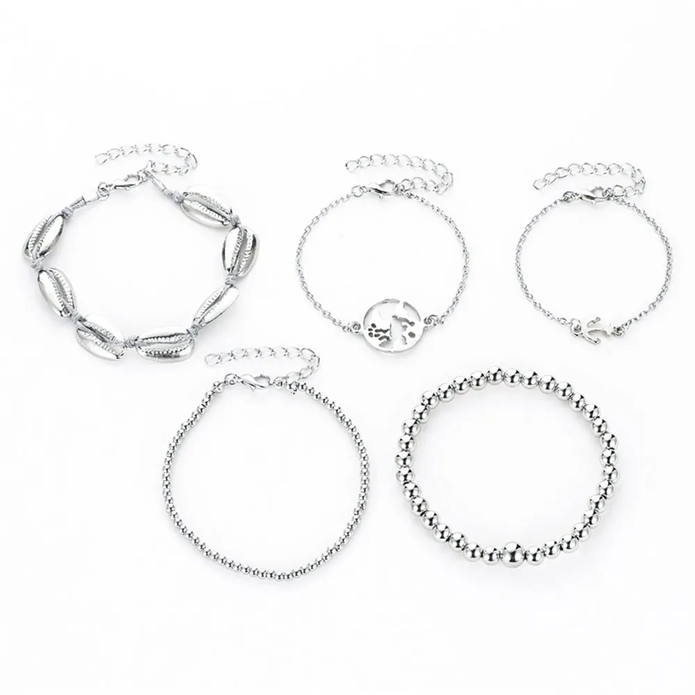 Богемные винтажные карты оболочки бусины Браслеты Наборы Серебряный браслет для