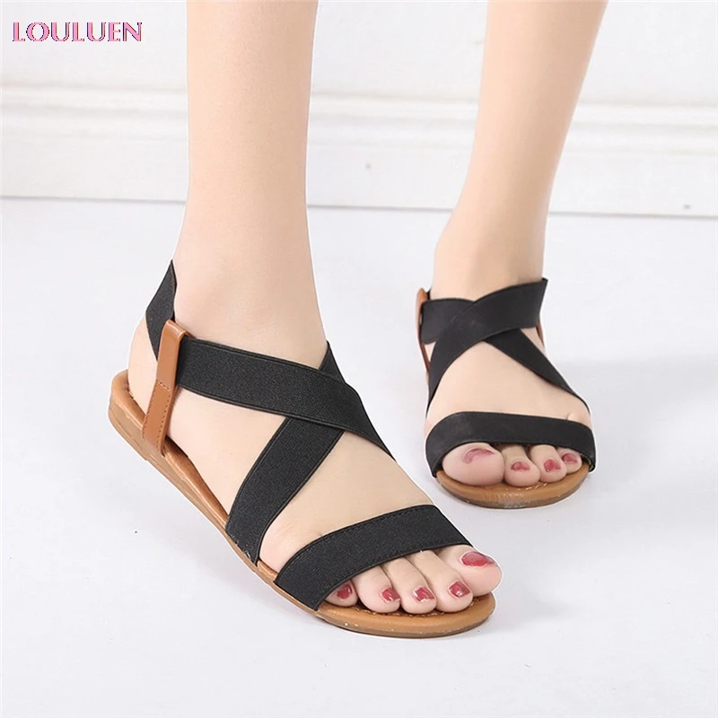 LOULUEN 2020 Sexy Women Sandals Low Heel Anti Skidding Beach Shoes Cross Strap Sandal Peep-toe National Roman Plus Size 41 #0713 | Обувь