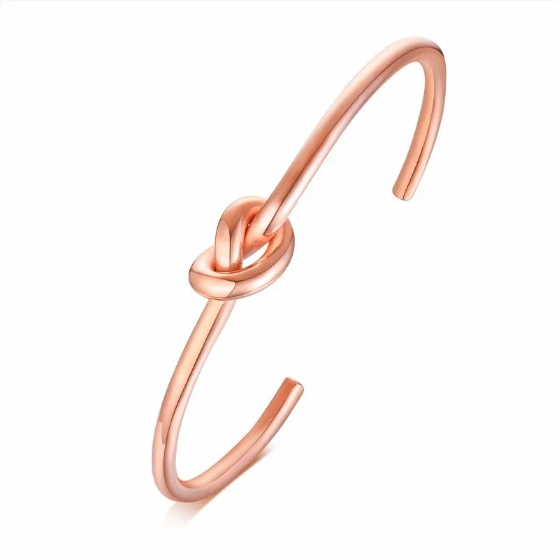 Rose gold Женский браслет с завязывающимся узлом из нержавеющей стали, розовое золото, браслет с узлом в виде сердца - Окраска металла: Rose gold