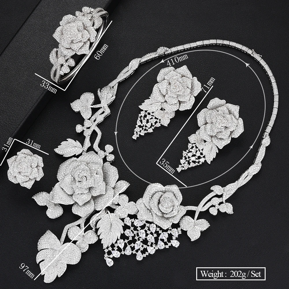 

SisCathy Luxury Big Rose Flower Jewelry Sets For Women Wedding Party Dress Indian Bridal Cubic Zircon CZ Jewelry Sets 2019