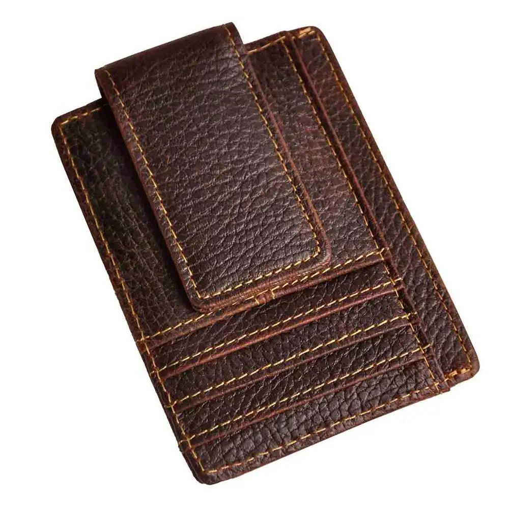 dark brown 2 Мужской качественный кожаный Дизайнерский Модный тонкий кошелек для путешествий, передний карман, магнитный зажим для денег, мини-чехол для карт, кошелек для мужчин 1015-c - Цвет: dark brown 2