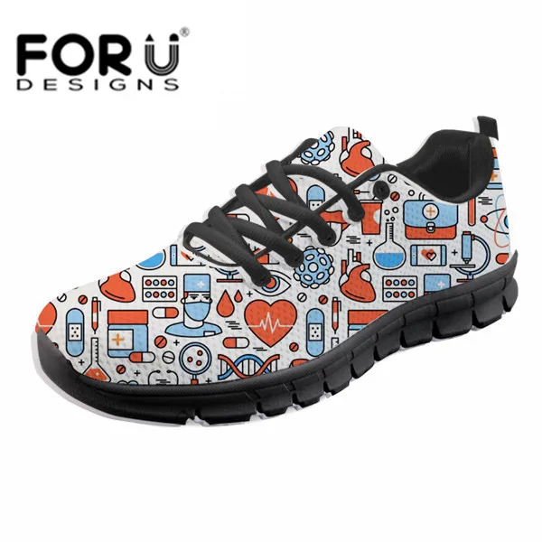 H9445BAQ FORUDESIGNS/кроссовки для кормящих женщин; милый узор с изображением сиделки; удобная женская обувь на плоской подошве со шнуровкой; женская повседневная обувь; светильник - Цвет: H9445BAQ