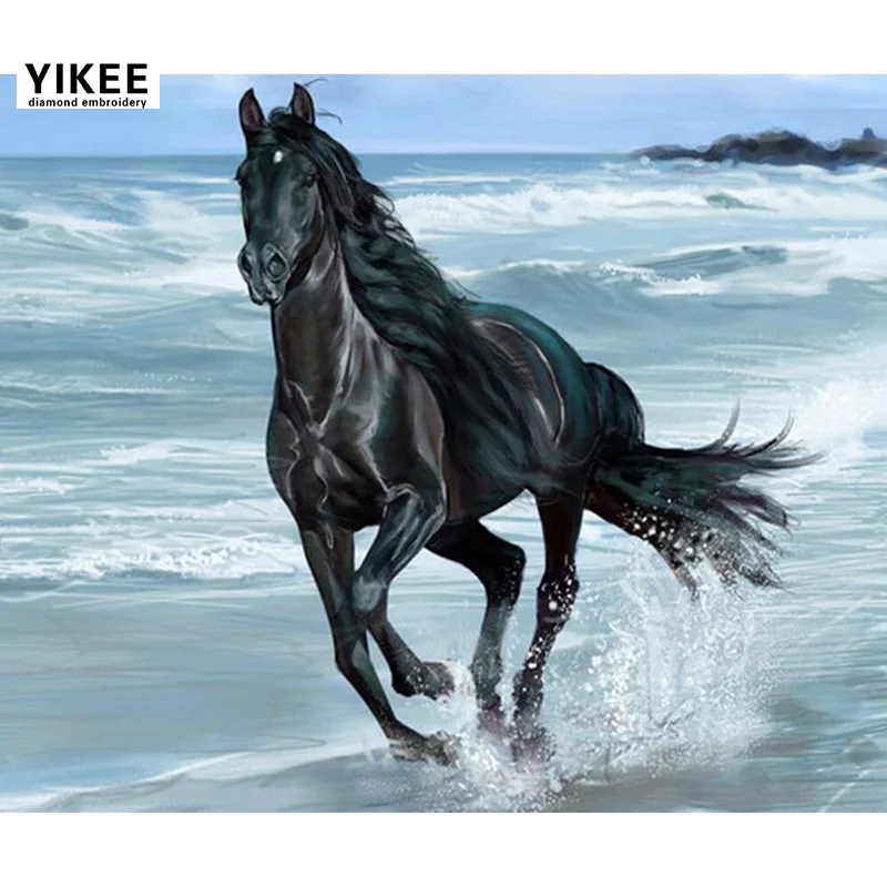 

YIKEE black horse diamond painting Diamond Embroidery Full Square Rhinestones Home Decor Diamonds Mosaic a7034
