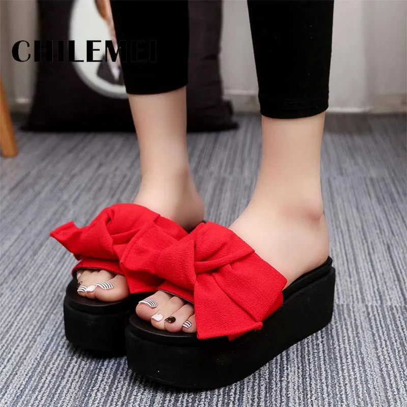 Новые корейские женские пляжные сланцы с большим бантиком летние сандалии