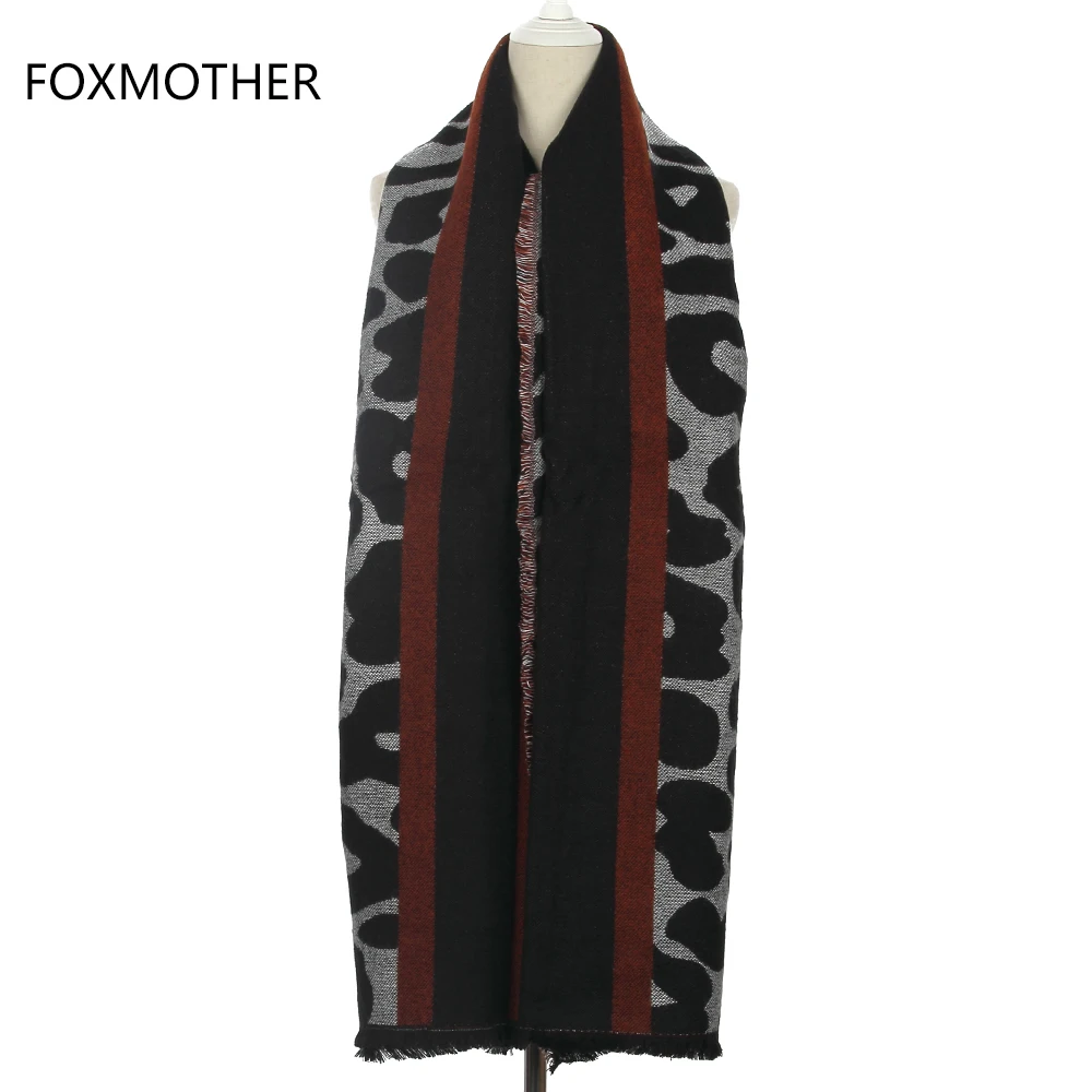 Foxmother 2017 Новая мода зимние теплые толстые черный серый оверсайз с кашемиром Leopard