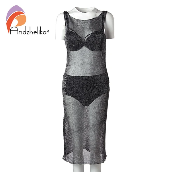 Andzhelika bikini пляжное платье с люрексом и шнуровкой на спине AK1920 - Цвет: Deep gray