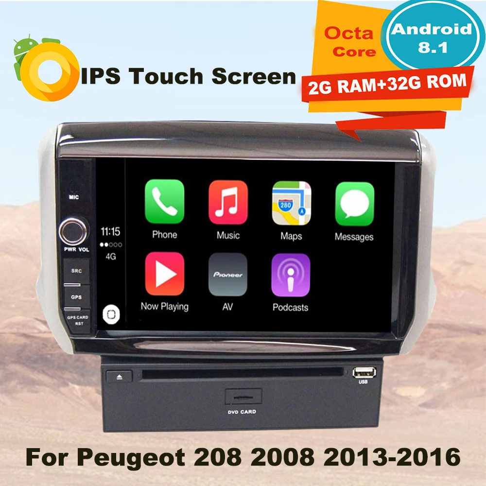 Поддержка Apple Carplay Android8.1 автомобильный Радио gps Мультимедиа dvd-плеер для peugeot 208 2008 2013 Авто Navi Стерео