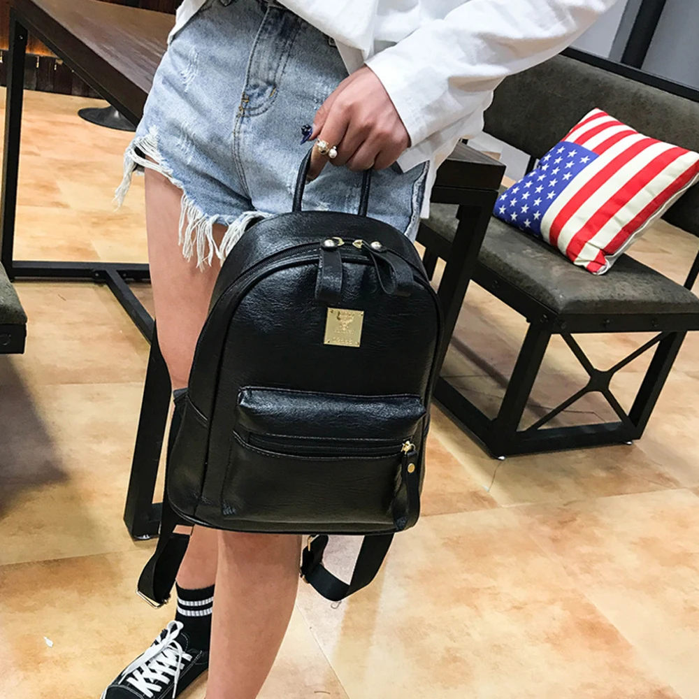 Модные женские рюкзаки Мультифункциональный водонепроницаемый ПУ ранец винтажного стиля Ретро черный коричневый Большая вместимость.